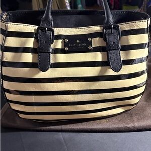 Kate Spade New York Black & Cream Striped Tote – Classic Designer Bag